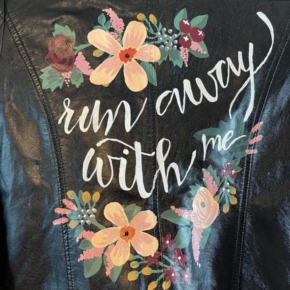 Bridal Wedding Bespoke Custom Painted Faux Leather Jacket || SZ S - Picture 13 of 13
